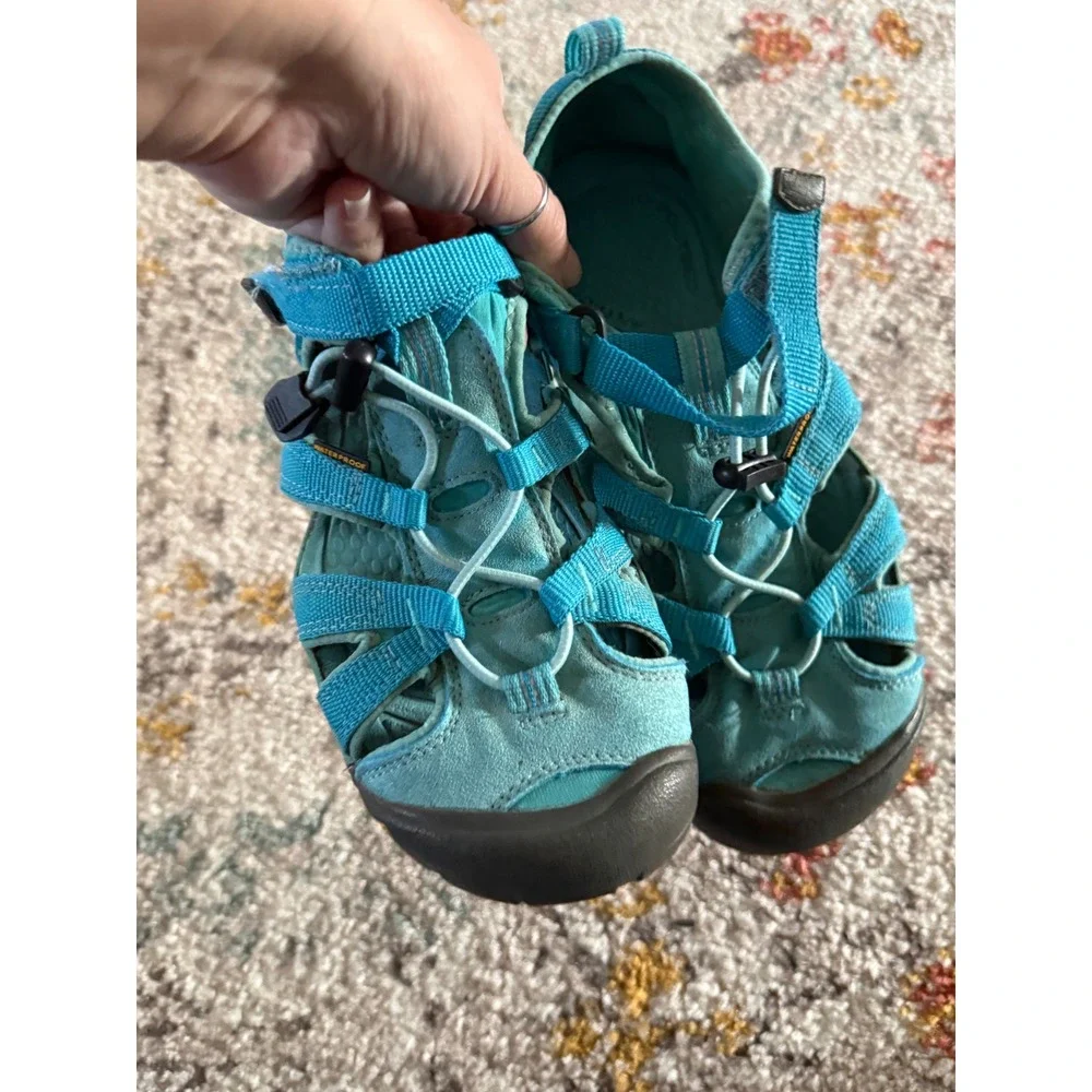 Keen CNX Kids Waterproof Sport Sandals Turquoise Blue 5 Big Kids Bungee‎ Lace
